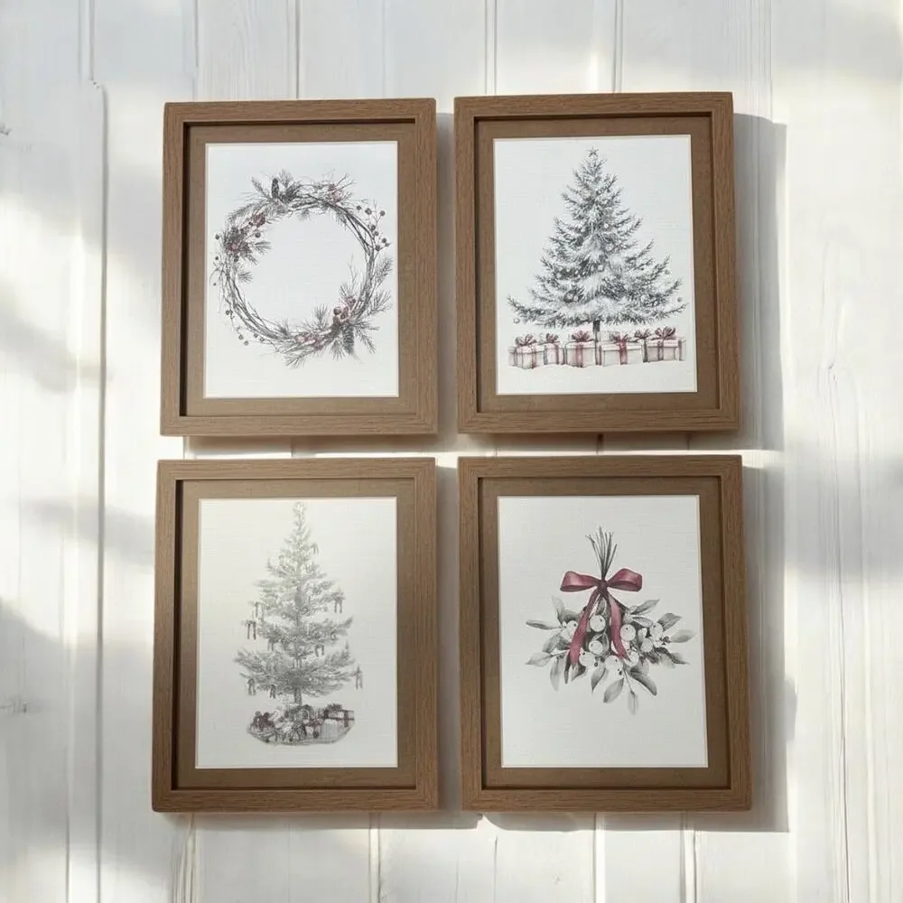 Set of 4 Rustic Farmhouse Christmas Wall Art Prints 10x8 – Unframed Holiday Deco